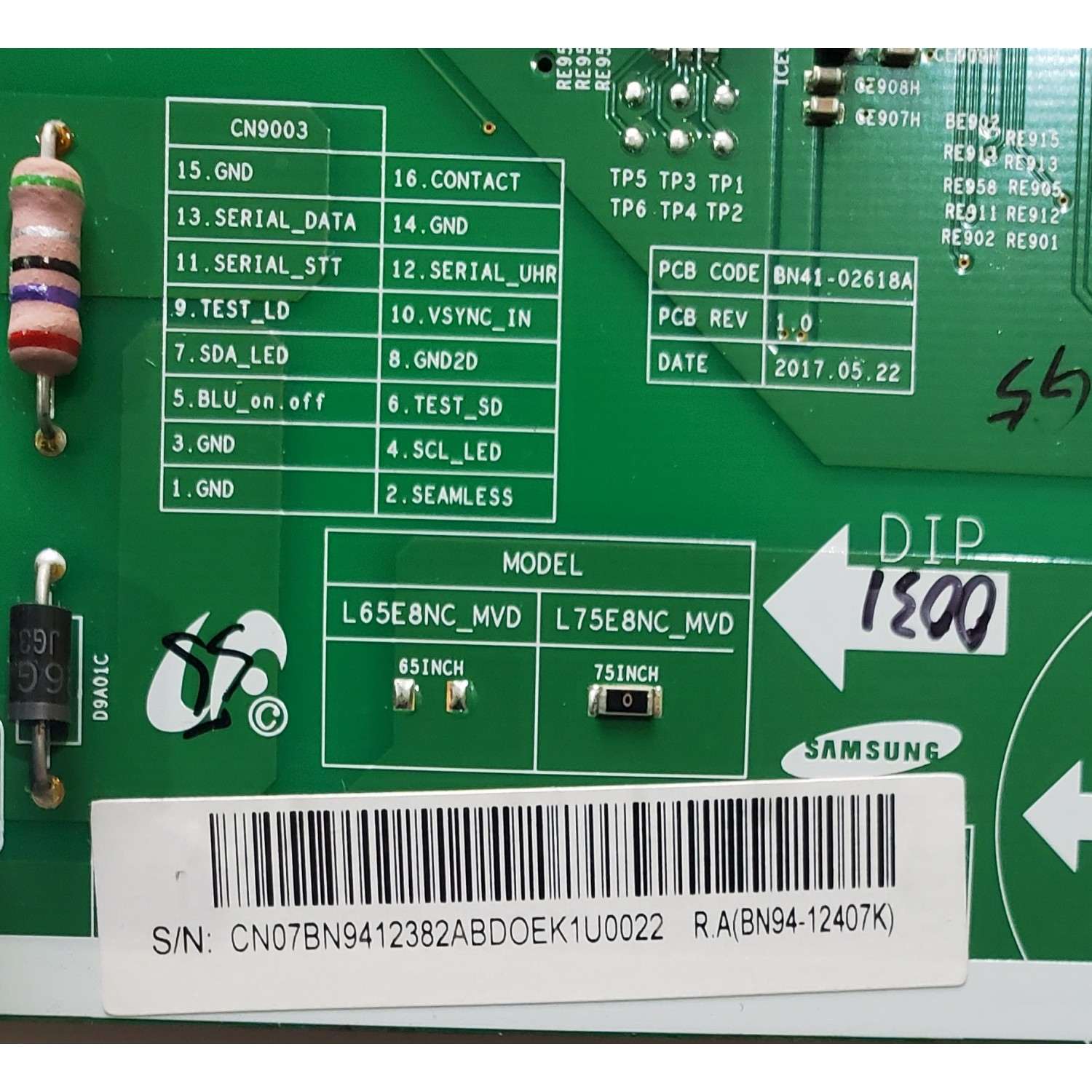 LED DRIVER PARA TV SAMSUNG ORIGINAL / NUMERO DE PARTE BN94-12382A / BN41-02618A / BN9412382A / L75E8NC_MVD / PANEL CY-QM075FLAV2H / MODELOS QN75Q7FAMFXZA AA01 / QN75Q9FAMFXZA AA01  - Imagen 2